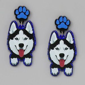 Siberian Husky Dog Mom Acrylic Statement Earrings BRAND NEW